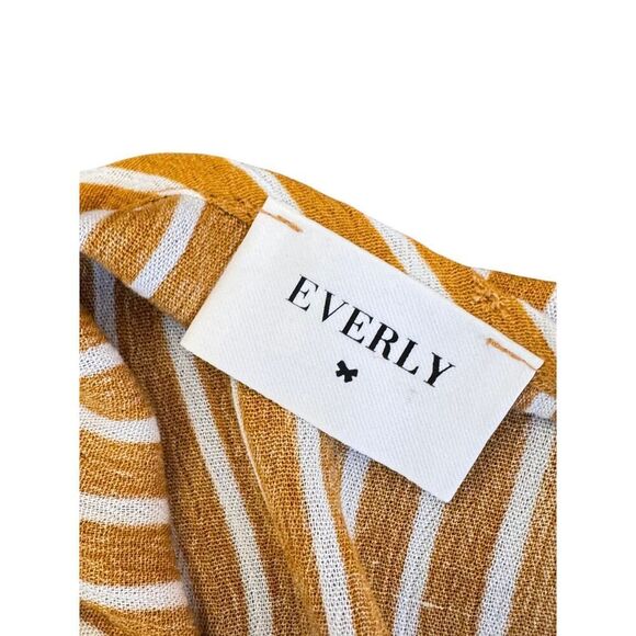 🌟 EVERLY Mustard Yellow & White Striped Long Sleeve Blouse Boho Chic V-Neck Top - Picture 9 of 10